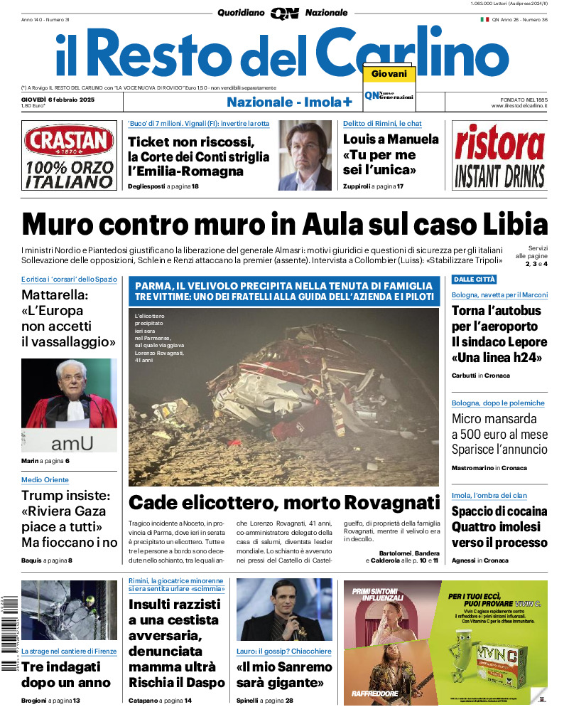 Prima-pagina-il resto del carlino-edizione-di-oggi-20250206